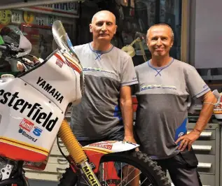  ??  ?? Above: Angelo Caprotti (left) and Filippo Colombo realised they had a common bond when they met while working at former Italian Yamaha importer Belgarda, so their collection majors on that marque