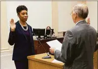  ?? U.S. Department of Justice/Contribute­d ?? Vanessa Roberts Avery is sworn in as the new U.S. attorney for the District of Connecticu­t on Monday in New Haven, becoming the first Black woman to lead the office in its history.