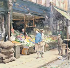  ??  ?? A London Street Market by the English painter Allan Douglas Davidson (1873-1932)