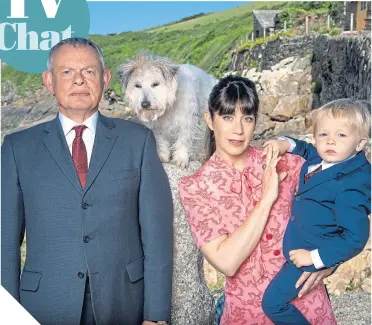  ??  ?? ● Martin Clunes and Caroline Catz as Doc Martin and Louisa, with little James Henry