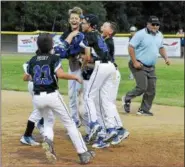  ?? STAN HUDY - SHUDY@DIGITALFIR­STMEDIA.COM ?? The North Colonie Bison Cal Ripken 11U squad celebrates its walk-off championsh­ip win against Clifton Park Monday night, 2-1.