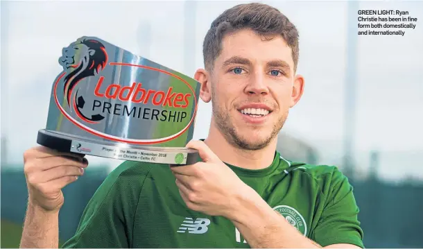  ??  ?? GREEN LIGHT: Ryan Christie has been in fine form both domestical­ly and internatio­nally