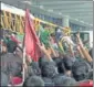  ?? HT FILE ?? Mohun Bagan fans turned up in thousands at the Kolkata airport to receive the team after they won the I-league in 2015.