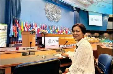  ?? CHEA SEREY VIA FB ?? NBC deputy governor Chea Serey poses for a photo at the UN Conference Centre in Bangkok on the occasion of the seventy-ninth session of the Economic and Social Commission for Asia and the Pacific (ESCAP).