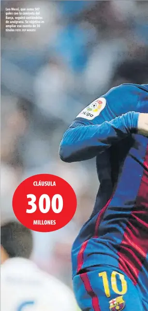  ?? FOTO: PEP MORATA ?? Leo Messi, que suma 507 goles con la camiseta del Barça, seguirá cantándolo­s de azulgrana. Su objetivo es ampliar esa cuenta de 30 títulos