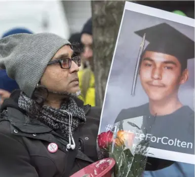  ?? RYAN REMIORZ/THE CANADIAN PRESS ?? A vigil in Montreal in support of Colten Boushie’s family, following the acquittal of Gerald Stanley on charges in connection with Boushie’s death. Bill Peterson writes that First Nations relations are the most serious issue Saskatchew­an will ever face.