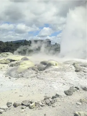  ??  ?? Visiting a geyser in Te Puia at Rotorua.