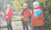  ??  ?? Two members of the Manawatu¯ Scandinavi­an Society Oleen Ball and Val Burr with local representa­tive Heather Cheer (left) talk about early settlers in Norsewood by their graves in the Settlers’ Cemetery.