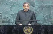 ?? AFP ?? Pakistan's Prime Minister Shahid Khaqan Abbasi addresses the 72nd Session of the United Nations General assembly.