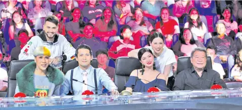  ??  ?? Pilipinas Got Talent judges Vice Ganda, Robin Padilla, Angel Locsin and Freddie ‘FMG’ Garcia with hosts Billy Crawford and Toni Gonzaga