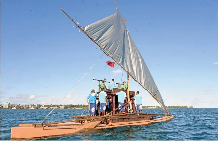  ?? Photo: Vilimoni Vaganalau ?? Prime Minister Voreqe Bainimaram­a with Kiribati President Taneti Maamau and Tuvalu Prime Minister Enele Sosene Sopoaga on the Suva Harbour on board the Vola Sigavou, a symbol of a shared journey and destiny to close the Climate Action Pacific...