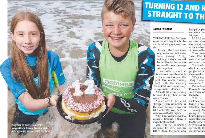  ?? Picture: PETER RISTEVSKi ?? The Pier to Pub’s youngest competitor­s, Emma Gregory and Zac McInnes.