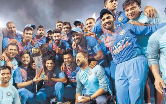  ?? AP ?? Dinesh Karthik stepped into MS Dhoni’s shoes as a finisher to deliver the Nidahas Trophy to India, who needed five runs off the final delivery. India beat Bangladesh by four wickets on Sunday.