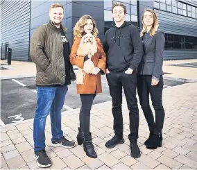  ??  ?? >
From left: Lounge operations manager Jack Humphreys, chief brand officer Melanie Paradise and chief executive Daniel Marsden with Rachael Clarke, developmen­t manager at IM Properties