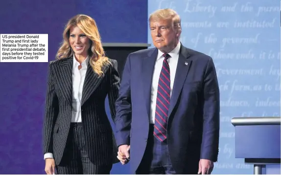  ??  ?? US president Donald Trump and first lady Melania Trump after the first presidenti­al debate, days before they tested positive for Covid-19