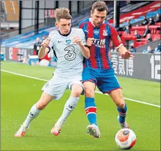  ??  ?? Billy Gilmour challenges fellow Scot, James Mcarthur of Crystal Palace, in what was his last game of the season