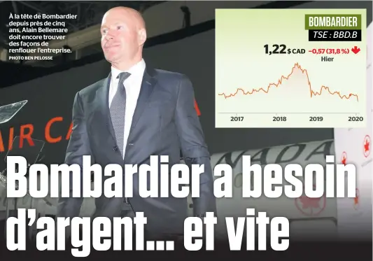  ?? PHOTO BEN PELOSSE ?? À la tête de Bombardier depuis près de cinq ans, Alain Bellemare doit encore trouver des façons de renflouer l’entreprise.