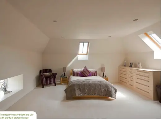  ??  ?? The bedrooms are bright and airy with plenty of storage space