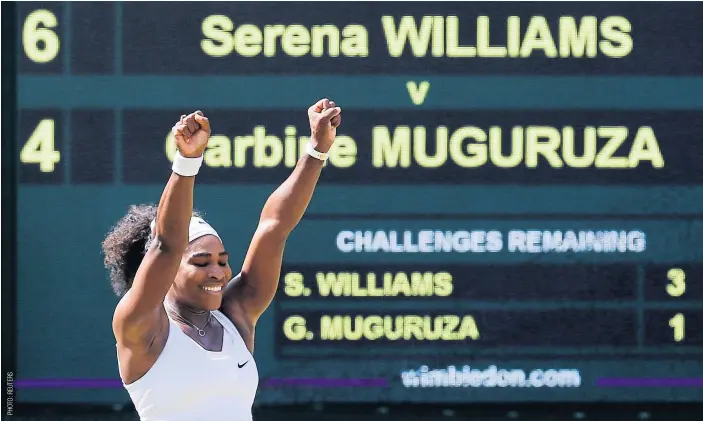  ??  ?? Serena Williams celebrates winning the final against Garbine Muguruza.