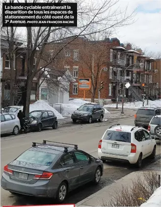  ??  ?? La bande cyclable entraînera­it la disparitio­n de tous les espaces de stationnem­ent du côté ouest de la 3e Avenue. PHOTO JEAN-FRANÇOIS RACINE