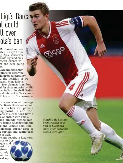  ??  ?? Matthijs de Ligt has been tracked by a host of European clubs after breakout season with Ajax.