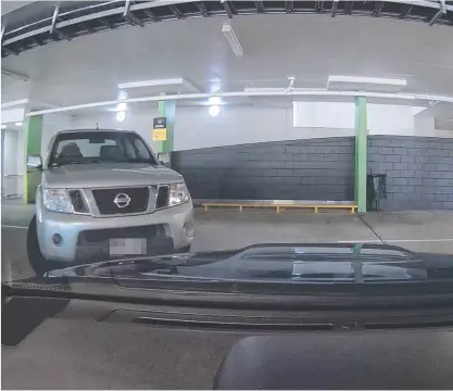  ?? Picture: Facebook/Dash Cam Owners Australia ?? A Nissan Navara seen pulling out of a car park at Ashmore City shopping centre after appearing to damage a blue Subaru sedan.