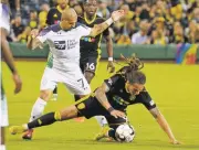  ?? MATT DAHLSEID/NEW MEXICAN FILE PHOTO ?? New Mexico United forward Devon Sandoval is tripped in a June 2019 game at Isotopes Park. The Albuquerqu­e native returns as the United relaunch their season Saturday in Colorado Springs, Colo.