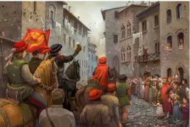  ??  ?? L’Année du Jubilé, illustrati­on de la procession de César Borgia à Rome en 1500, par Kristina Gehrmann (2012).