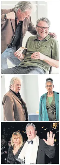  ??  ?? From top, messing about in Rebus rehearsals with Neil McKinven; with co-star Cathy Tyson; and a night out with partner Debbie.