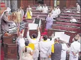  ?? PTI SCREENGRAB ?? ▪ Ruckus continued in the Rajya Sabha over various issues in New Delhi on Thursday.