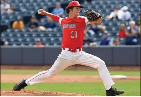  ?? TIM PHILLIS — FOR THE NEWS-HERALD ?? Chad Rogers delivers a pitcher during Mentor’s D-I state championsh­ip game against St. Ignatius at Canal Park in Akron on June 9, 2019.