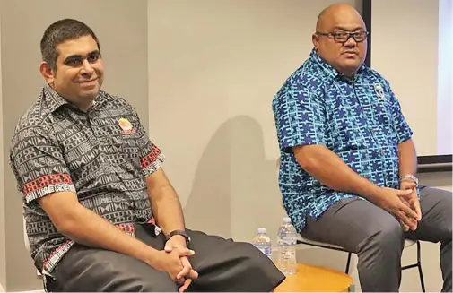  ?? Photo: FRU Media ?? From left: Future Farms Private Limited (trading as Rooster Poultry) chief executive officer Stanley Raniga and Fiji Rugby Union board chairman Humphrey Tawake in Melbourne, Australia, on April 22, 2022.