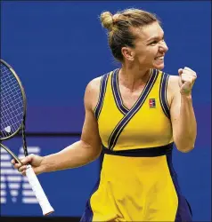  ?? SETH WENIG/AP ?? Simona Halep of Romania reacts after defeating Kristina Kucova of Slovakia in the U.S. Open’s second round Wednesday in New York. Halep reached the third round for the first time since a quarterfin­al appearance in 2016.