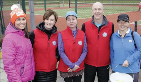  ??  ?? Laura Mullins, Susan Fanning, Janice Roche, Derek Adams and Heidi Jackson at the open day in Shankill Tennis Club.