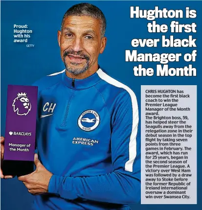  ?? GETTY ?? Proud: Hughton with his award