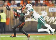  ?? Ron Schwane / Associated Press ?? The Jets’ Trumaine Johnson (22) breaks up a pass intended for the Browns’ Antonio Callaway on Sept. 20.