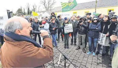  ?? PHOTO: PA ?? Protest: John Lannon speaks at the anti-racism rally in Rooskey yesterday.