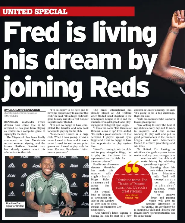  ??  ?? Brazilian Fred signs for United