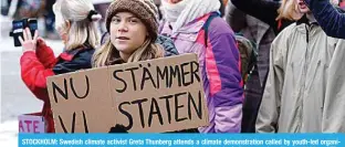  ?? ?? STOCKHOLM: Swedish climate activist Greta Thunberg attends a climate demonstrat­ion called by youth-led organizati­on Auroras before submitting its lawsuit against the state for their lack of climate work on Nov 25, 2022. —AFP