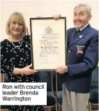  ??  ?? Ron with council leader Brenda Warrington