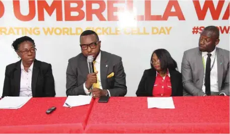  ??  ?? L-R: Director, Sickle Cell Foundation of Nigeria, Ayo Otaigbe; Head, Human Resource Recruitmen­t/ CSR & Sustainabi­lity, Fidelity Bank Plc, Chris Nnakwe; Chairperso­n, Coalition of Sickle cell NGOs, Toyin Adesola; and Product Manager, e-Banking, Fidelity...