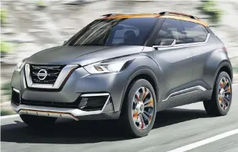  ?? NISSAN ?? The Nissan Kicks is not available with all-wheel drive, just like the Toyota C-HR. It’s front-drive only, in spite of its off-road appearance.