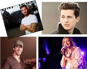  ?? (Photos D. Leriche, P. Bertini, P. Lapoirie et DR) ?? Qui va repartir avec son joli trophée tout doré ? De g. à dr. et de haut en bas : Matt Pokora, Charlie Puth, le jeune américain qui cartonne, Céline Dion, Enrique Iglésias et Louane.