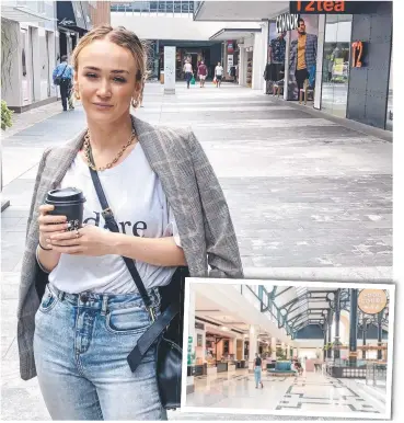  ?? Pictures: TIM MARSDEN ?? Lucy Hooton, 21, is going back to live with her parents after losing her retail job and (inset) customers were staying away from Pacific Fair shopping centre yesterday.