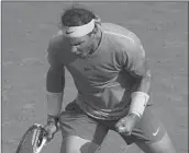  ?? CHRISTOPHE ENA/AP ?? Rafael Nadal celebrates after his 6-4, 6-1, 6-2 semifinal victory over Juan Martin del Potro on Friday in Paris.