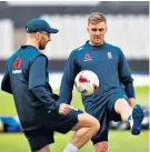  ??  ?? On the ball: Jack Leach (left) and Jason Roy play football during practice