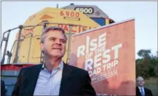  ?? THE ASSOCIATED PRESS ?? Steve Case, co-founder and former chairman and CEO of AOL Inc., poses in front of a Union Pacific locomotive as he kicks off his “Rise of the Rest” startup bus tour in Omaha, Neb.