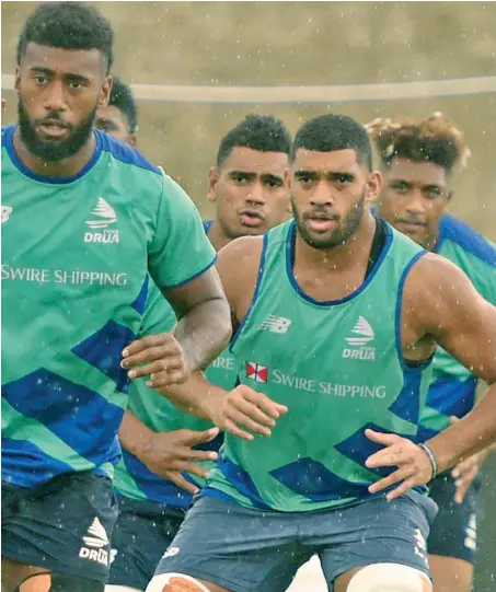  ?? Photo: Ronald Kumar ?? Swire Shipping Fijian Drua captain Meli Derenalagi leads back row players Joseva Tamani,Kitione Salawa and Te Ahiwaru Cirikidave­ta during their captains run at the ANZ National stadium in Suva on April 29 , 2022.