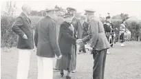  ?? ?? Maud Annie Lett with Governor-General Freyberg at the opening of the RSA Bowling Club Levin.