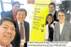  ??  ?? EVAP’s Edmund Araga, Rommel Juan and Ferdi Raquelsant­os at the 2018 GEVAN